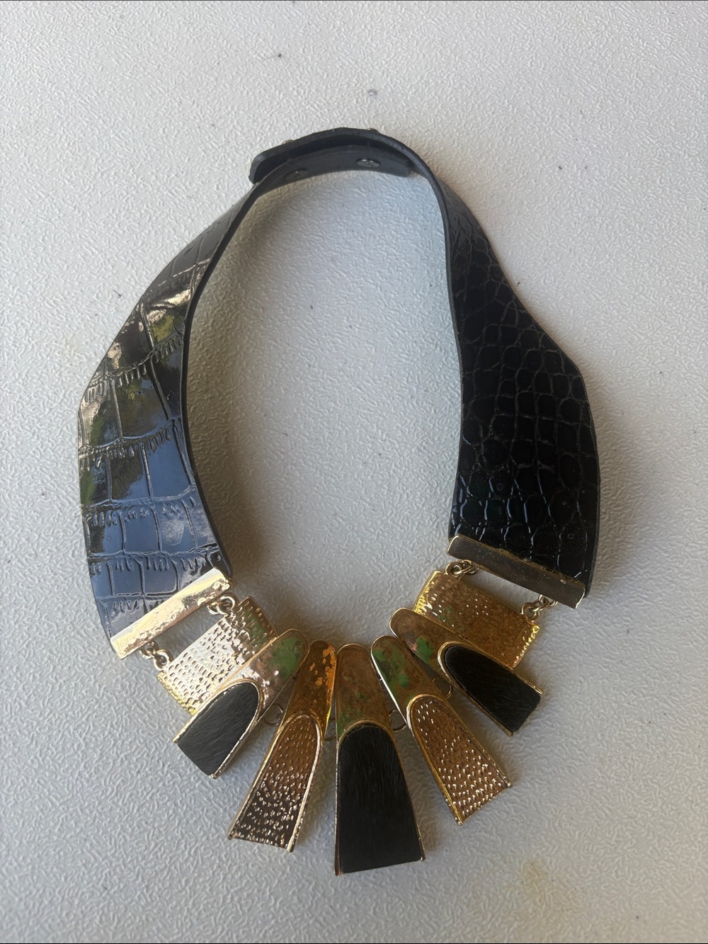 Black and Gold Textured Collar Necklace - Women Jewelry